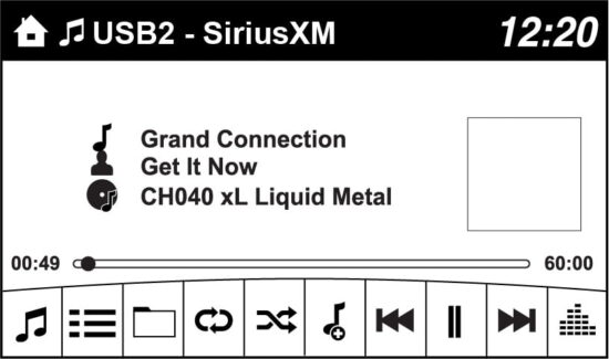 SiriusXM radio screen on a Mazda